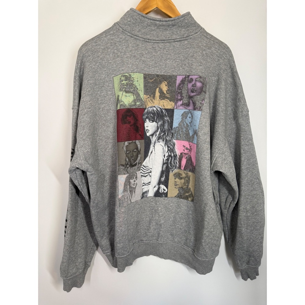 Taylor Swift The Eras Tour Heather Gray Quarter Zip Sweatshirt Size Large L